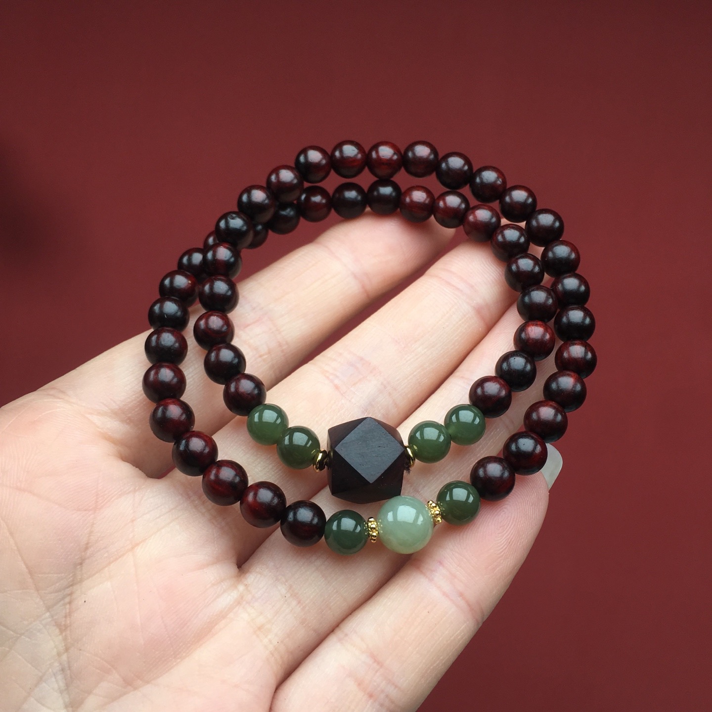 印度小叶紫檀手串双圈百搭叠戴招财转运补木手链女款檀木文玩佛珠