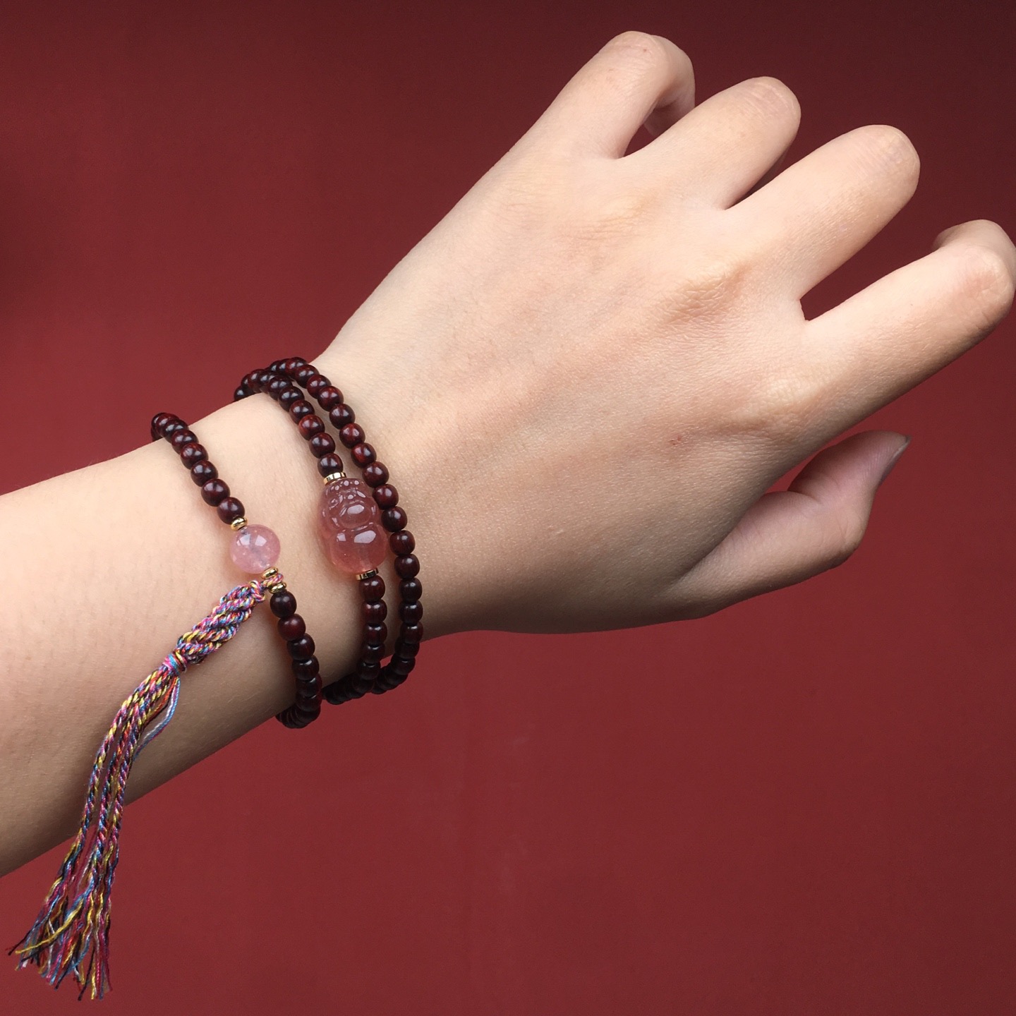 印度小叶紫檀手串双圈百搭貔貅招财转运补木手链女款檀木文玩佛珠