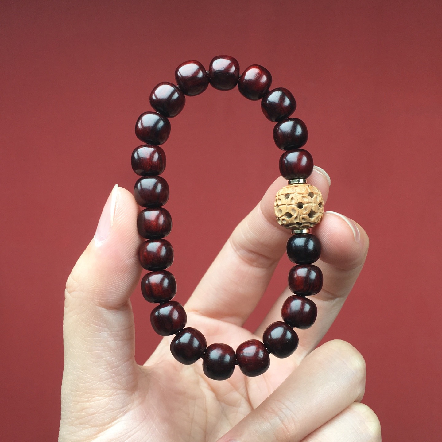 天然印度小叶紫檀木路路通转运珠双圈手串女招财纳福国风佛珠手链