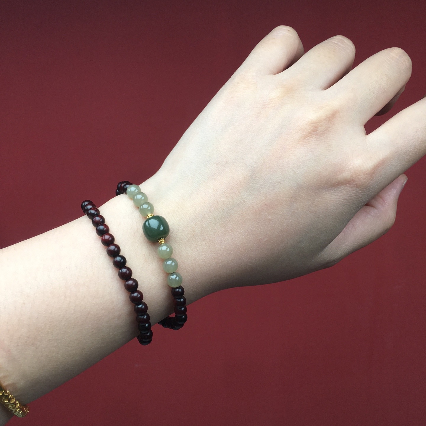 印度小叶紫檀手串5mm双圈和田玉跑环念珠檀木质文玩佛珠手链女盘