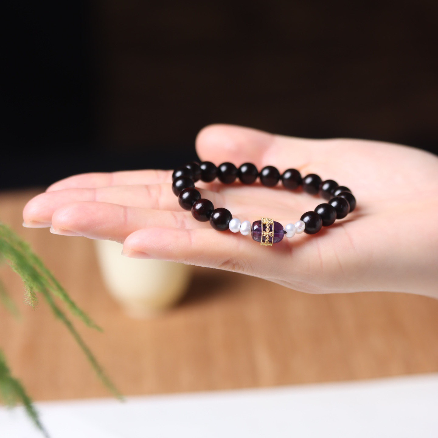 正宗印度小叶紫檀手串单圈百搭叠戴招财转运补木手链女款檀木文玩