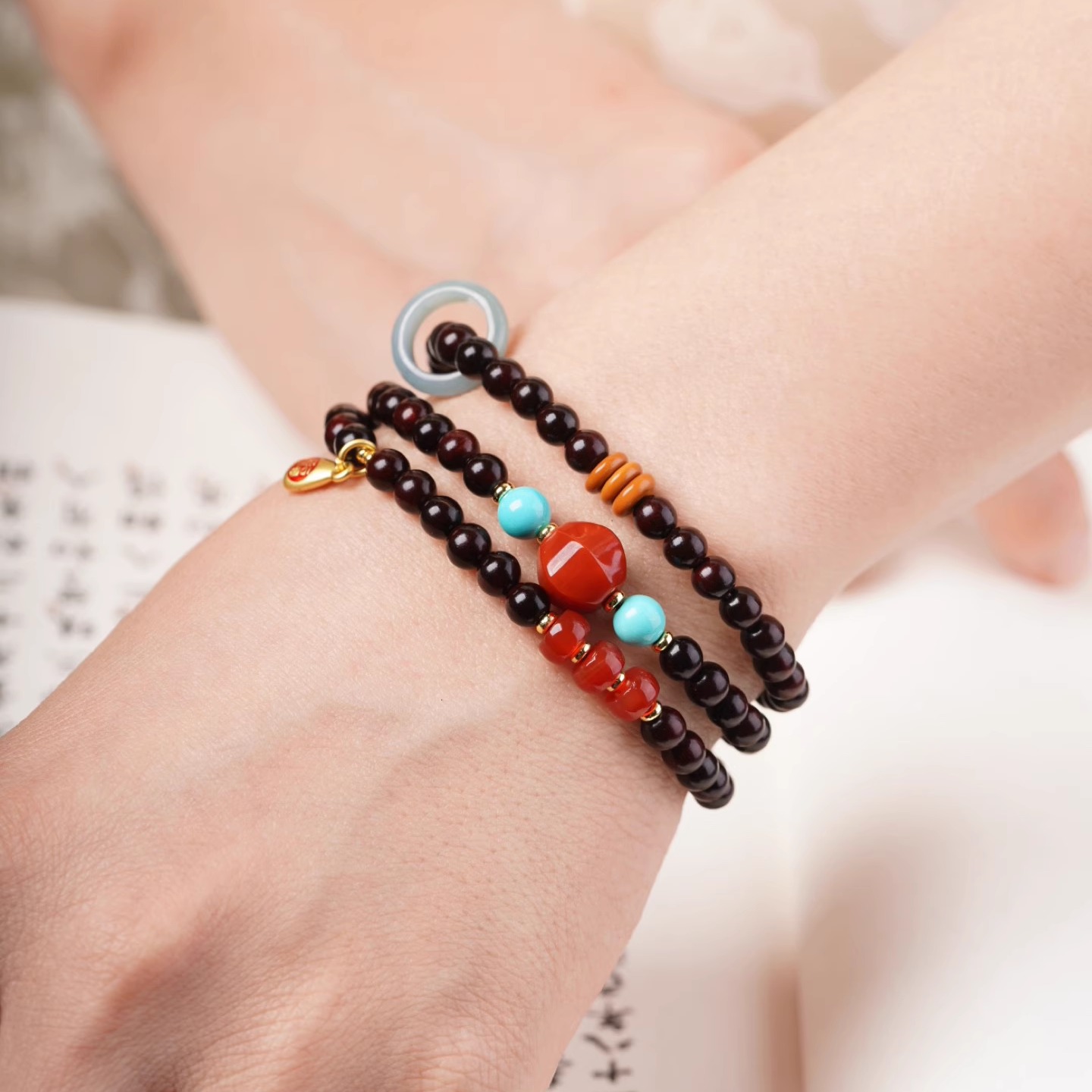 印度小叶紫檀手串三圈跑环叠戴招财转运补木手链女款檀木文玩佛珠