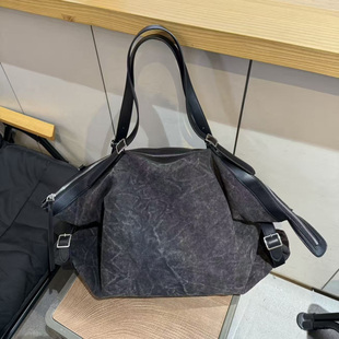 复古洗水牛仔褶皱锁扣饺子托特购物袋通勤大包手提单肩包健身瑜伽