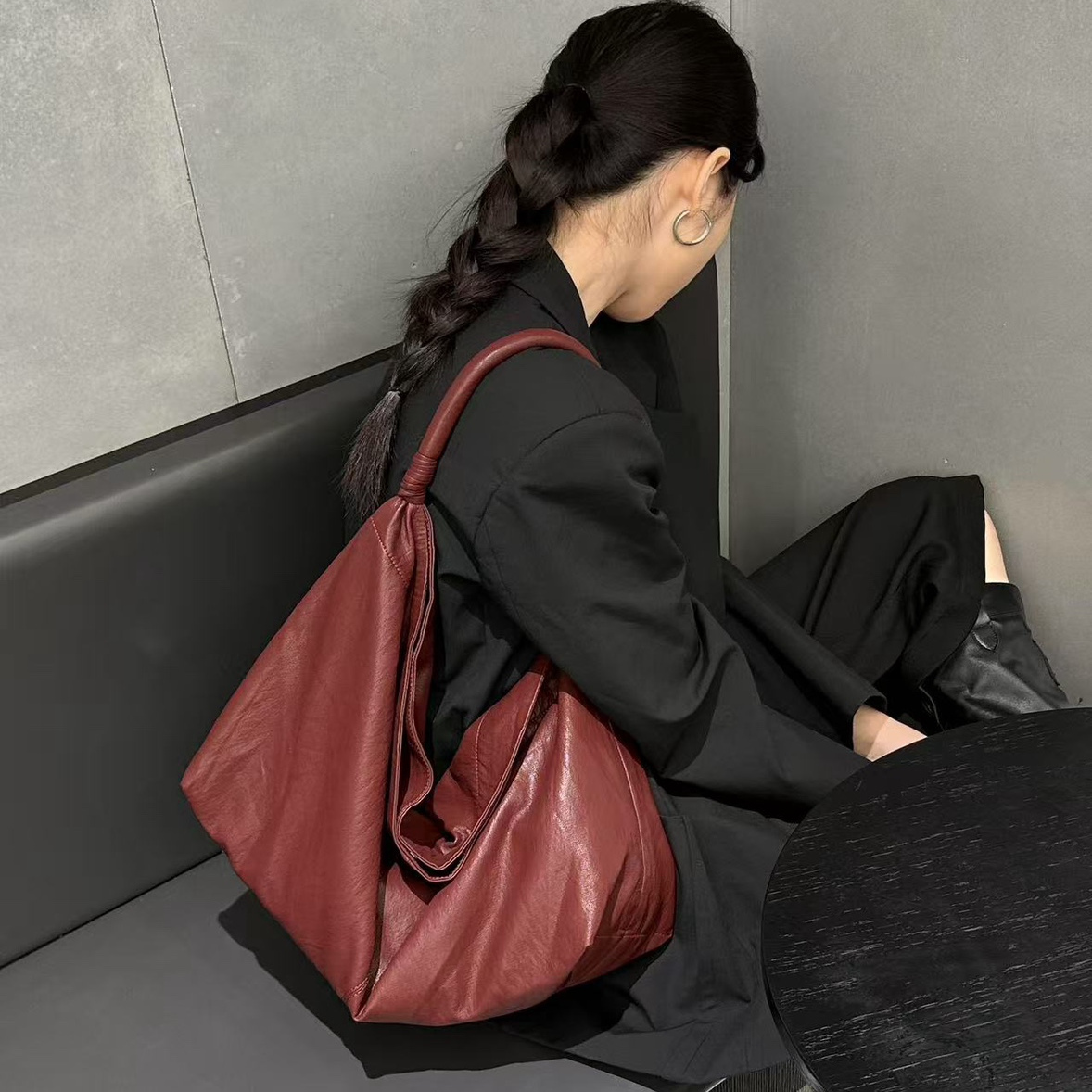 韩范软皮慵懒松弛手提腋下饺子包