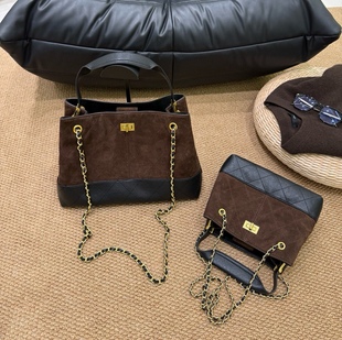 欧韩磨砂真皮复古小香风链条hobo水桶托特包休闲百搭通勤手提单肩