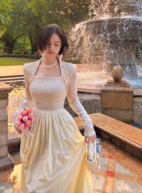 FlowerSong/高端丝绒连衣裙女收腰显瘦长裙秋冬气质高腰打底裙子