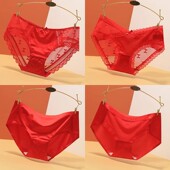 女马年无痕蕾丝红色结婚女士性感2025新款 礼盒装 本命年红内裤 纯棉