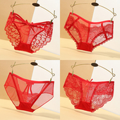 女士性感薄款 礼盒装 马年大红内裤 女蕾丝红色2025新款 本命年红内裤