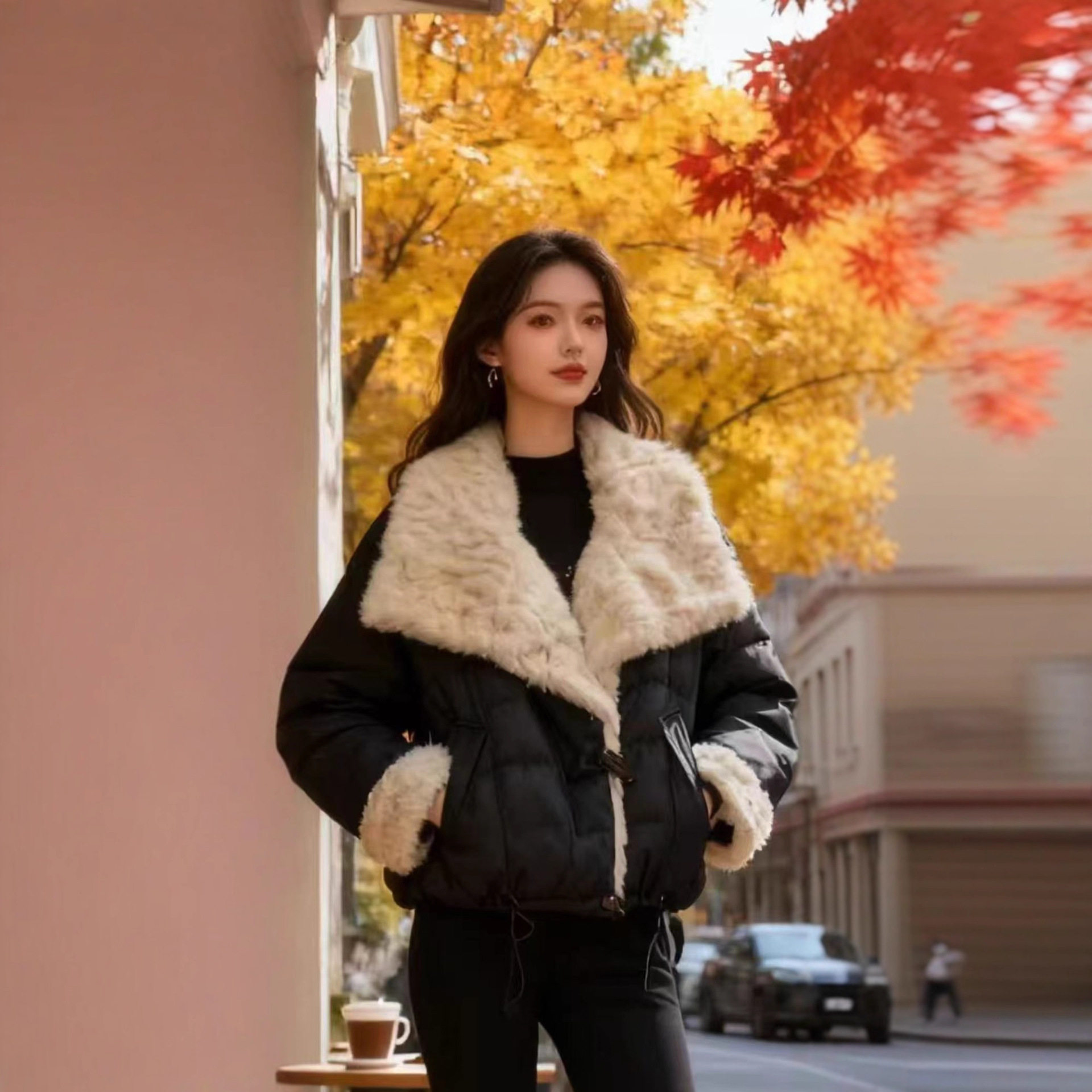 园园美衣棉衣新款加绒加厚保暖大毛领外套派克服宽松休闲显瘦上衣