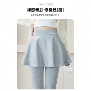 春秋时尚假两件百褶裙裤九分棉打底裤显瘦外穿小脚裤