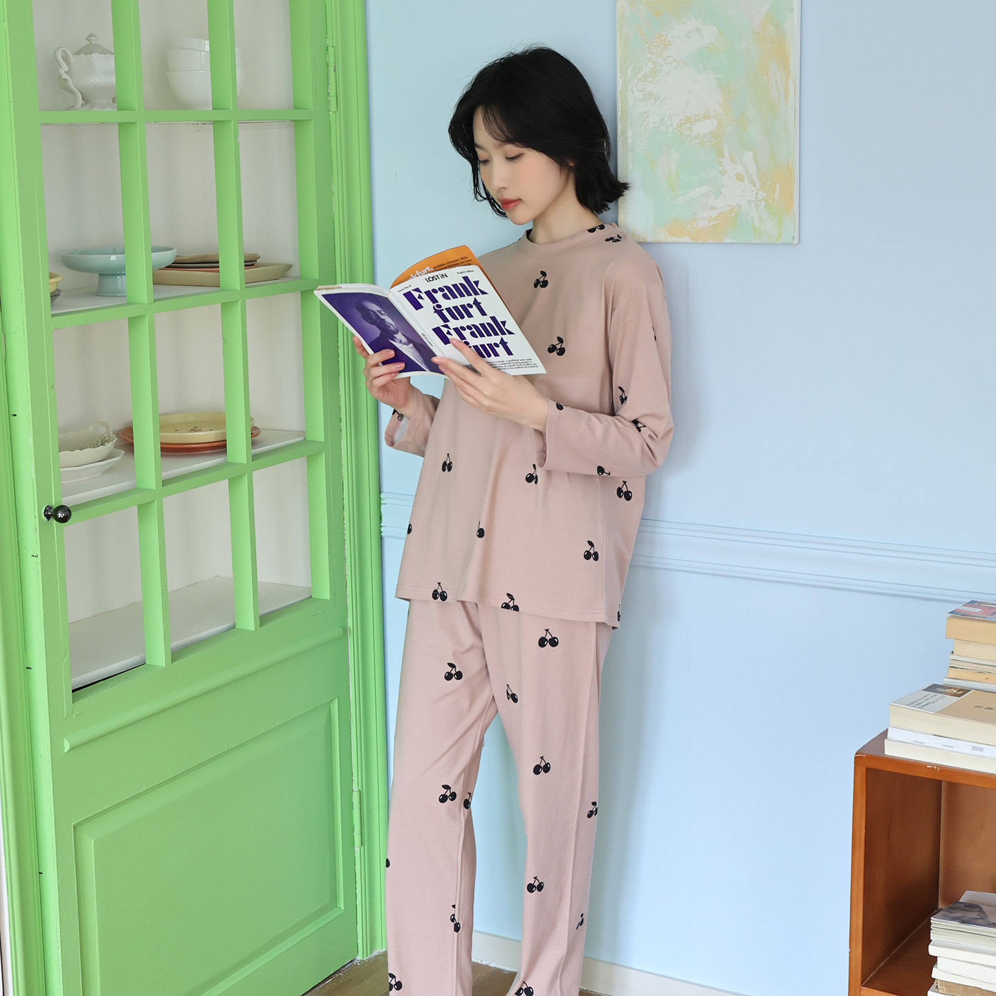 纯棉A类针织棉印花家居服女短袖睡裙七分裤长袖长裤套装柔软裸睡