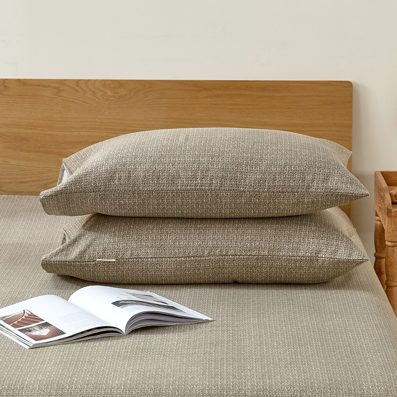 纯棉老粗布加厚色织枕套一对装