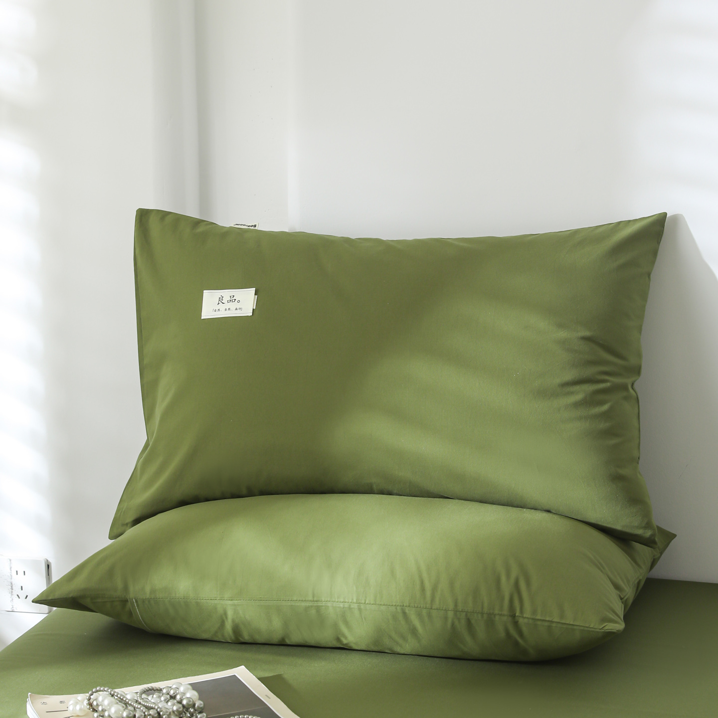 A类纯棉枕套一对装全棉加厚高支高密纯色信封式枕头套48*74cm大号