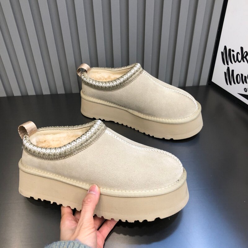 真皮包头拖鞋毛毛鞋女2025冬季保暖加绒民族风超轻厚底百搭雪地靴