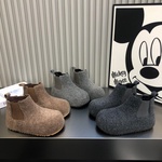 爆款毛呢加绒勃肯短靴女2025冬季新款双侧松紧大头厚底保暖棉靴子