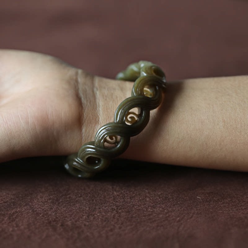 【梅花落】天然和田玉糖料镂空绞丝梅花手镯一枚 56MM