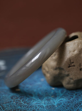 【岁月静好】天然和田玉烟灰紫扁条手镯一62.3MM