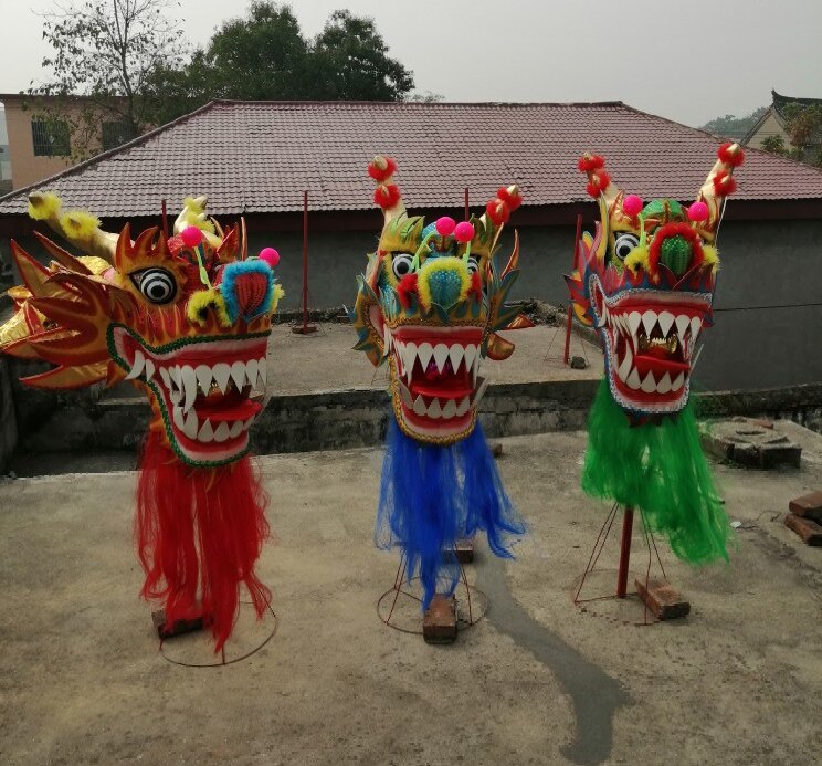 舞龙道具 儿童舞龙青 金色龙 秧歌舞龙头红色 耍绿龙 小龙头