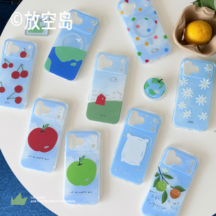 放空岛原创正版丨蓝色绿色波点mini角双层imd磁吸磨砂手机壳适用于17promax 小众ins风全包防摔包相机键