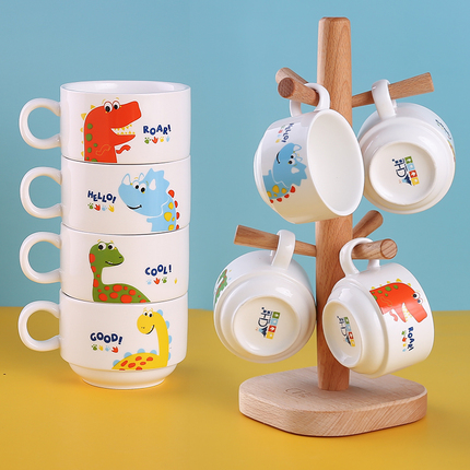 恐龙可爱儿童牛奶杯子陶瓷早餐杯果汁杯咖啡杯水杯茶杯防烫可堆叠