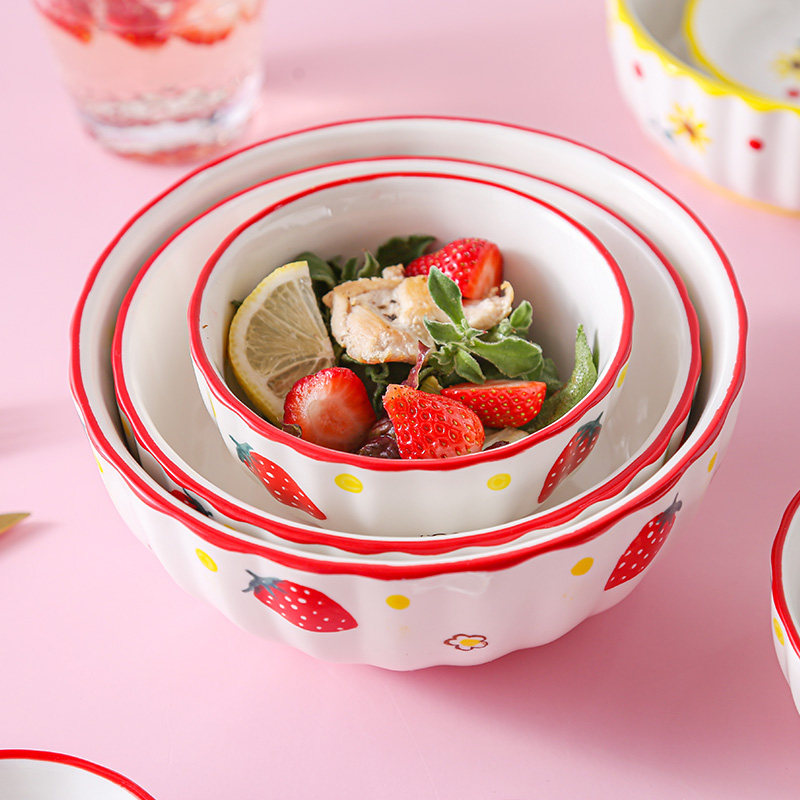 可爱草莓餐具简约创意碗盘套装家用碗碟陶瓷饭碗釉下彩微波炉可用,餐饮具,碗,淘宝优惠券,粉丝福利购,淘宝优惠卷