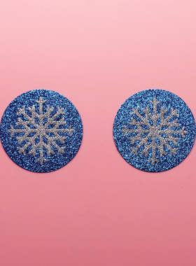 亮晶晶~蓝色雪花球闪粉乳贴 个性性感圆形胸贴 圣诞节日咪咪贴
