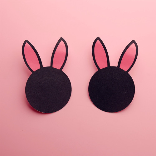 超可爱黑色小兔乳头贴 ~一次性兔耳朵胸贴 超薄透气防凸点布乳贴