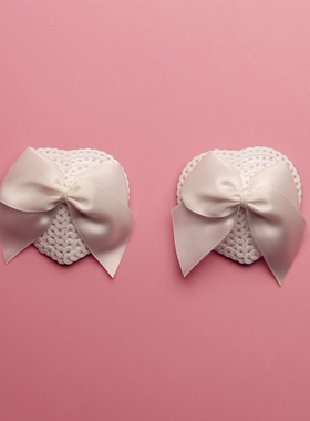 超仙~白色亮片带蝴蝶结胸贴 反复使用 性感无痕心形情趣乳贴