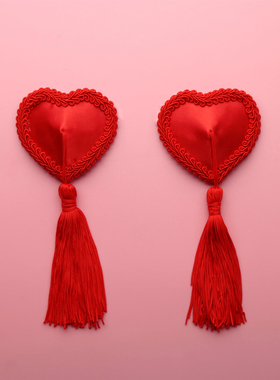 性感红/黑色蜈蚣边情趣乳贴 心形带流苏可重复使用胸贴