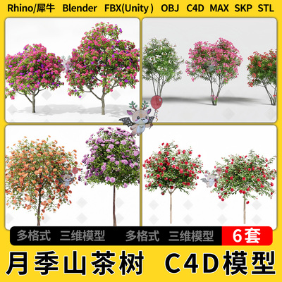 C4D月季山茶树花树blender犀牛Rhino/SU/unity 3Dmax模型STL FBX