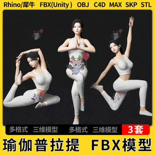 3Dmax模型STL FBX SU草图大师unity C4D瑜伽普拉提人物犀牛Rhino