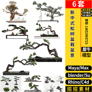 C4D新中式 blender 3dmax模型MAYA FBX 松树盆栽盆景Rhino犀牛SU