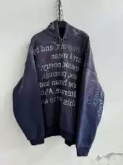 Hell System Official Domestic Niche Design Multi-Slogan Distressed Zipper Spray-Dyed Unisex Hoodie
