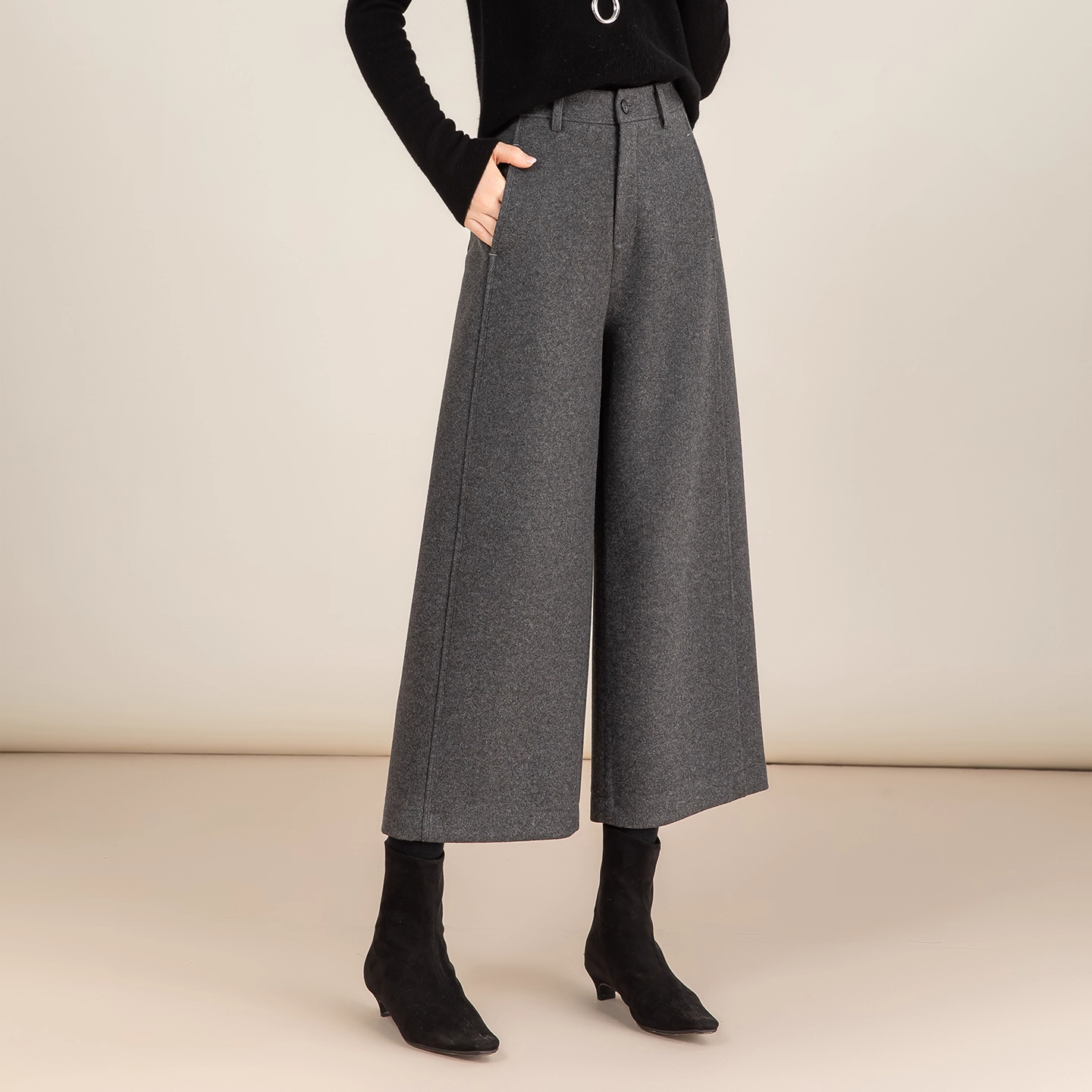 八分毛呢阔腿裤女羊毛裤子