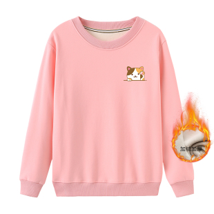 纯色卫衣女粉色秋冬加绒加厚2025新款简约韩版加大码宽松圆领上衣