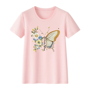 上衣胖MM纯棉宽松短袖 2026年夏季 加大码 女装 t恤粉色百搭显瘦 韩版