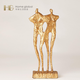 设计金色夫妻雕塑样板间装 环球悦生活金婚银婚礼物礼品软装 饰摆件