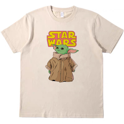 尤达宝宝星球大战曼达洛人复古vintage短袖男女情侣T恤纯棉tshirt