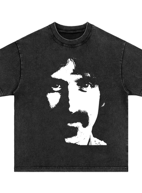 frank zappa 重磅直喷印花美式复古水洗做旧纯棉短袖t恤男女卫衣