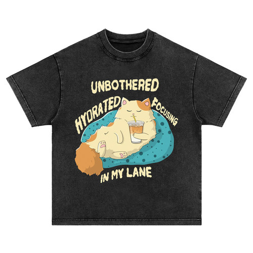 夏天的猫 趣味美式vintage水洗做旧纯棉宽松短袖t恤男女卫衣tee
