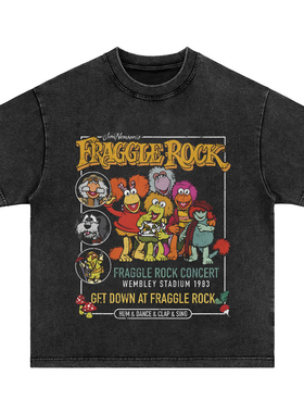 布偶奇遇记Fraggle Rock 重磅水洗做旧纯棉宽松长短袖t恤男女卫衣