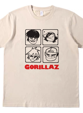 Gorillaz摇滚乐队blur美式复古短袖bf男女情侣T恤纯棉t原创tshirt