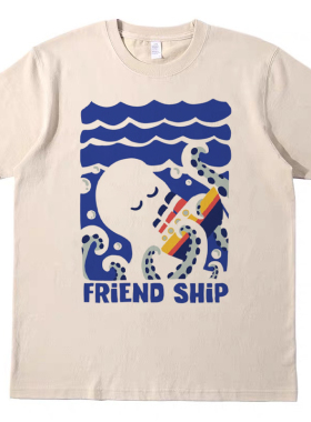 友谊的小船 美式复古vintagetee男女情侣短袖t宽松百搭纯棉T恤