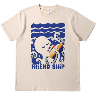 友谊的小船 美式复古vintagetee男女情侣短袖t宽松百搭纯棉T恤