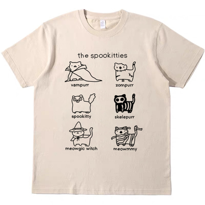 幽灵猫猫 美式趣味搞怪复古vintage短袖男女情侣T恤纯棉teeshirt