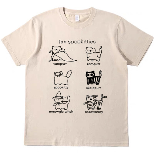 幽灵猫猫 美式趣味搞怪复古vintage短袖男女情侣T恤纯棉teeshirt