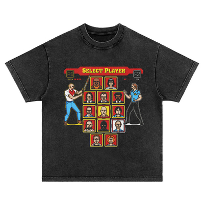 像素风pulp fiction游戏 水洗做旧重磅纯棉宽松圆领长短袖T恤卫衣