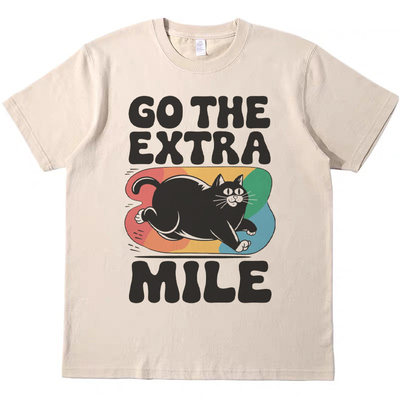 加倍努力 趣味纯棉百搭美式T恤复古vintage男女宽松短袖tshirt