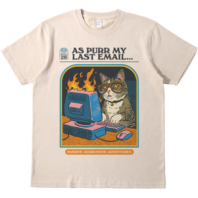 收邮件的猫猫 趣味纯棉美式vintage宽松圆领百搭短袖T恤男女tee