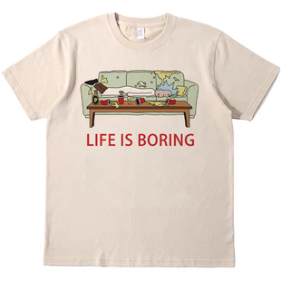 life is boring 瑞克北野武性手枪短袖bf男女情侣T恤纯棉tee原创t